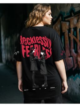 Bewakoof - Heavy Duty 1.0 Wednesday Women's Black Graphic Printed Oversized Plus Size T-shirt