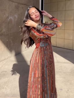 Saundh - Myoko Brown Long Dress In Full Sleeves