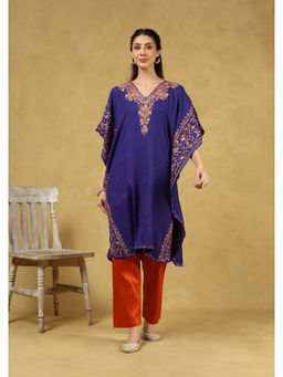 House of Chikankari - Crafts Aari Embroidered Solid Women's Blue Kaftan