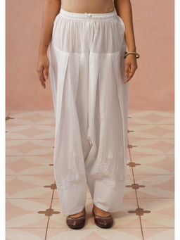 House of Chikankari - Women Cotton Chikankari Farshi White Pant
