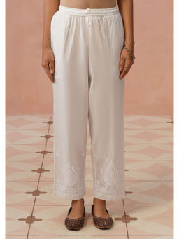 House of Chikankari - Women White Cotton Chikankari Pant