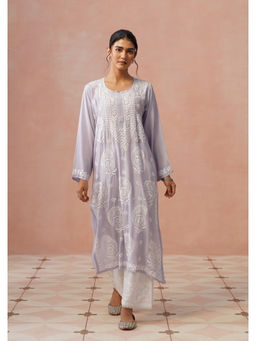 House of Chikankari - Women Muslin Chikankari Blue Kurta