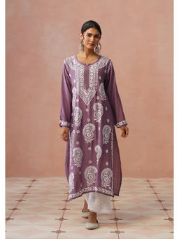 House of Chikankari - Women Muslin Chikankari Mauve Kurta