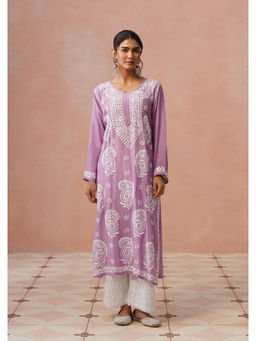 House of Chikankari - Women Muslin Chikankari Lavender Kurta