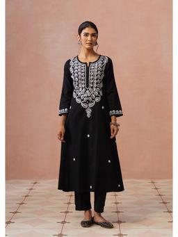 House of Chikankari - Cotton Chikankari Women's Long Black Kurta