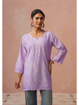 House of Chikankari - Women Chanderi Chikankari Short Lavender Kurta