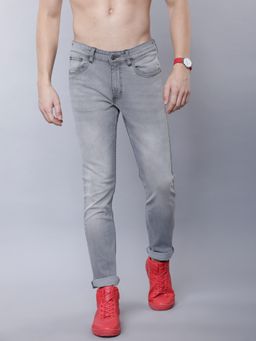 HIGHLANDER - Men Grey Cotton Blend Solid Slim Jeans