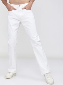 HIGHLANDER - Men White Cotton Blend Solid Straight Jeans