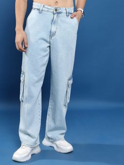 HIGHLANDER - Men Blue Cotton Solid Regular Jeans