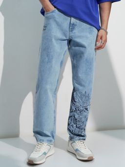 HIGHLANDER - Men Blue Cotton Lycra Solid Relaxed Jeans