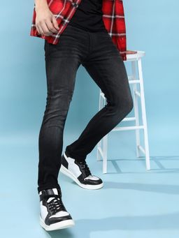 HIGHLANDER - Men Black Cotton Blend Solid Skinny Jeans