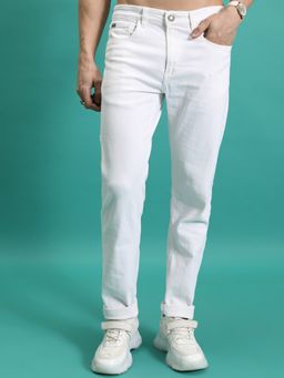 HIGHLANDER - Men White Cotton Blend Solid Skinny Jeans