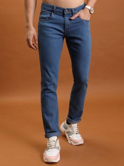 HIGHLANDER - Men Blue Cotton Blend Solid Tapered Jeans