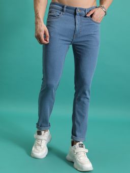 HIGHLANDER - Men Blue Cotton Blend Solid Tapered Jeans
