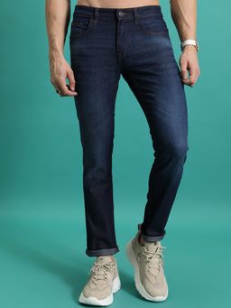 HIGHLANDER - Men Indigo Cotton Blend Solid Skinny Jeans