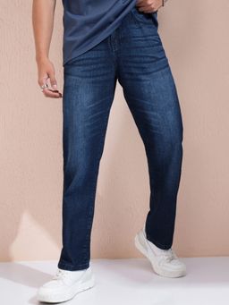 HIGHLANDER - Men Blue Cotton Solid Straight Jeans