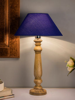 Homesake - Mabel Rustic Wood Table Lamp Blue Shade