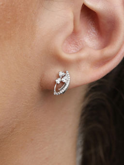 CLARA - Silver Rhodium Plated Swiss Zirconia Orla Earrings With Screw Back For Women & Girls