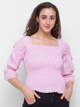 Globus - Pink Checked Smocked Top