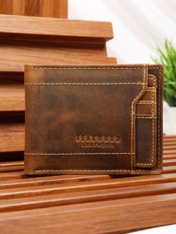 Teakwood - Men'S Tan Bifold Leather Wallet with Removable Card Holder