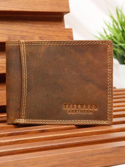 Teakwood - Men'S Tan Leather Wallet with Coin Pocket and Id Flap