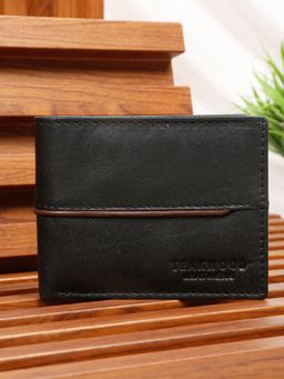 Teakwood - Men’S Classic Bi-Fold Design Black Leather Wallet