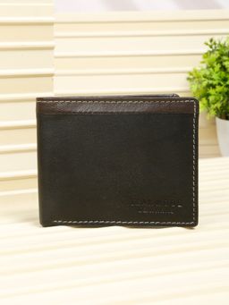 Teakwood - Men’S Two-Fold Black with Brown Contrast Strap Leather Wallet