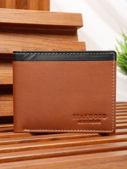 Teakwood - Men’S Two-Fold Tan with Black Contrast Strap Leather Wallet