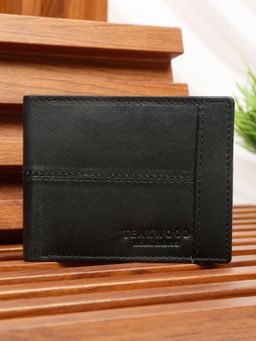 Teakwood - Men’S Paneling Bifold Black Leather Wallet