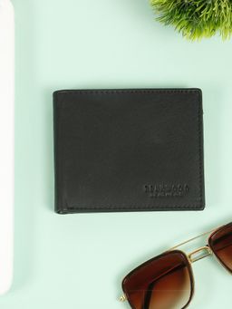 Teakwood - Men'S Solid Black Leather Bi-Fold Wallet