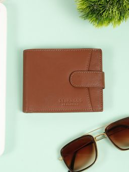 Teakwood - Men'S Solid Brown Leather Bi-Fold Wallet with Snap Button Closure