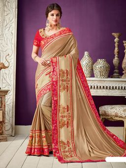 Odette - Gold Lycra Designer Saree with Unstitched Blouse