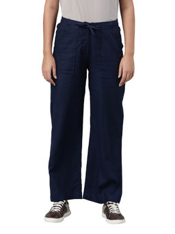 Go Colors - Women Navy Linen Cargo Pant