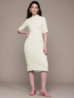 Freehand - Women Yellow Fitted Textured Bodycon Dress