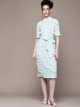 Freehand - Women Blue Fitted Textured Bodycon Dress