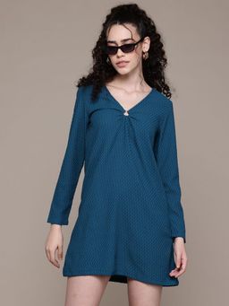 Freehand - Women Blue A Line Textured Shift Dress