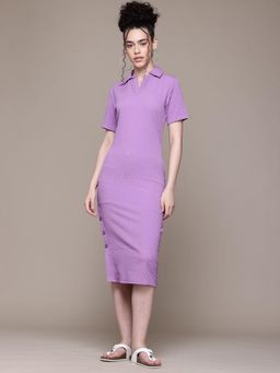 Freehand - Women Purple Fitted Textured Bodycon Dress