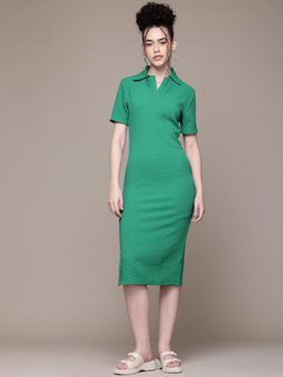 Freehand - Women Green Fitted Textured Bodycon Dress