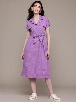 Freehand - Women Purple Relaxed Textured Belted Shirt Dress (Set of 2)