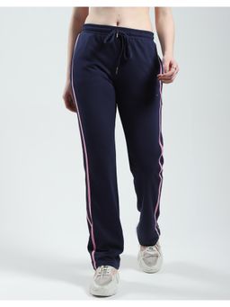 Monte Carlo - Womens Navy Blue Solid Regular Fit Pant