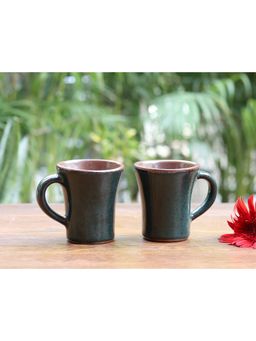 NAKSHIKATHAA - Studio Pottery Dark Green Moha Mug (250 Ml) - Set Of 2