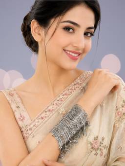OOMPH - Oxidised Silver Ghungroo Kashmiri Bangles (Pack of 44) (2.6)