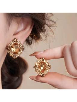 Salty - Topaz Halo Brown Stone Earrings