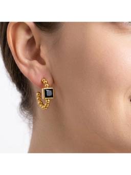 Salty - Black Stone Beaded Prism Square Hoop Earrings