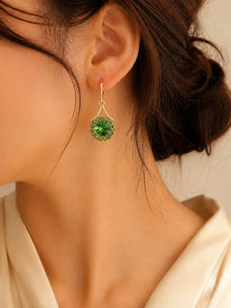 Salty - Green Stone Lustre Halo Statement Drop Earrings