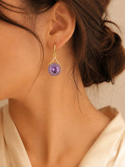 Salty - Purple Stone Lustre Halo Statement Drop Earrings