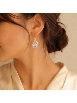 Salty - White Stone Lustre Halo Statement Drop Earrings
