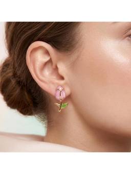 Salty - Pink Roselle Bloom Stem Stud Earrings