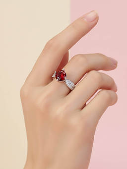 Opal Touch - Regal Spark Rhodium Red Stone Ring