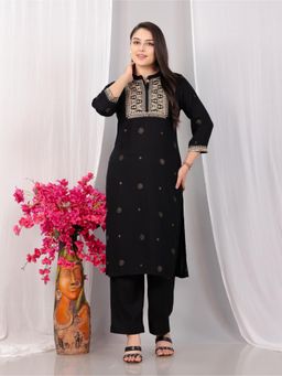ARAMYA - Women Black Rayon Ethnic Kurta with Pant